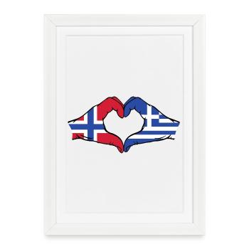 Norway Greece Flag Hands Heart Shape - Framed poster (27 × 37 cm) - white - Front