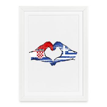 Croatia Greece Flag Hands Heart Shape Used - Framed poster (27 × 37 cm) - white - Front