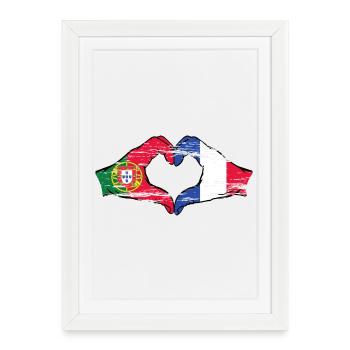 Portugal France Drapeau Mains Coeur Forme Utilisé - Affiche encadrée (27 × 37 cm) - blanc - Devant