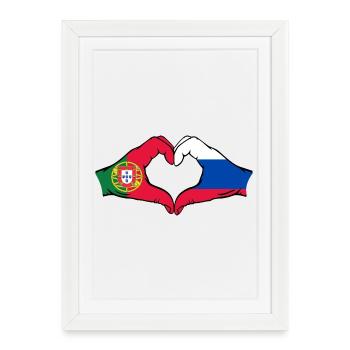 Portugal Russie Drapeau Mains Coeur Forme - Affiche encadrée (27 × 37 cm) - blanc - Devant
