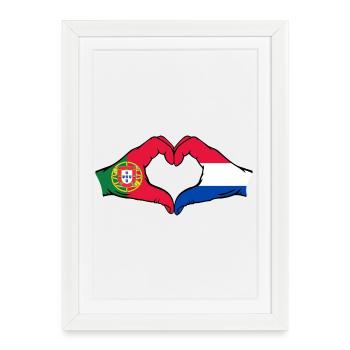 Portugal Hollande Drapeau Mains Coeur - Affiche encadrée (27 × 37 cm) - blanc - Devant