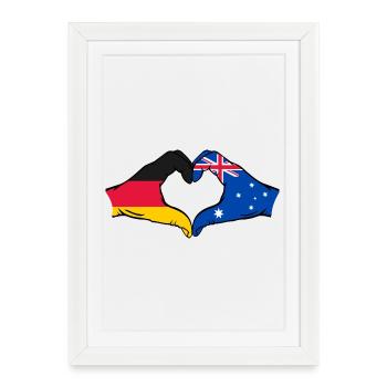 Allemagne Australie Drapeau Coeur Forme De Coeur - Affiche encadrée (27 × 37 cm) - blanc - Devant