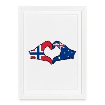 Norvège Australie Drapeau Coeur Forme - Affiche encadrée (27 × 37 cm) - blanc - Devant