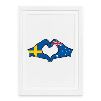 Suède Australie Drapeau Coeur Forme - Affiche encadrée (27 × 37 cm) - blanc - Devant