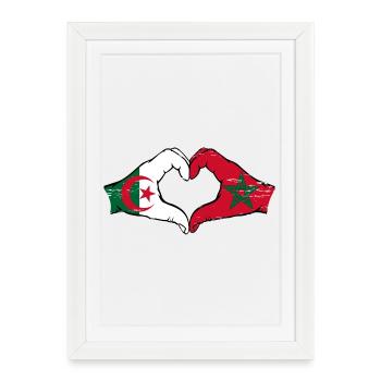Algeria Morocco Flag Hands Heart Shape Used - Framed poster (27 × 37 cm) - white - Front