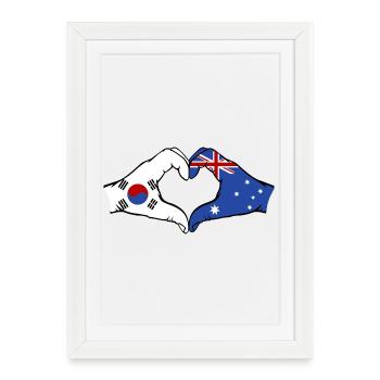 Corée du Sud Australie Mains Forme De Coeur - Affiche encadrée (27 × 37 cm) - blanc - Devant