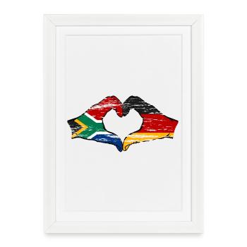 Afrique du Sud Allemagne Drapeau Mains Coeur Forme Utilisé - Affiche encadrée (27 × 37 cm) - blanc - Devant