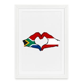 Afrique du Sud Autriche Drapeau Mains Coeur Forme - Affiche encadrée (27 × 37 cm) - blanc - Devant