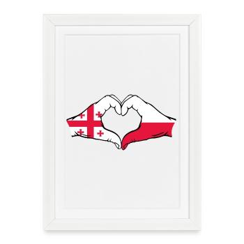 Géorgie Pologne Drapeau Mains Coeur Forme - Affiche encadrée (27 × 37 cm) - blanc - Devant