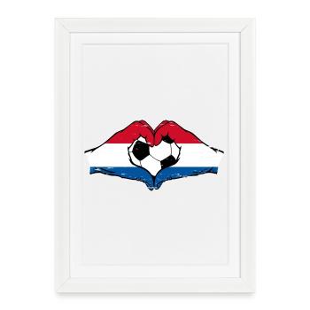 Drapeau de football hollandais mains forme de coeur utilisé - Affiche encadrée (27 × 37 cm) - blanc - Devant