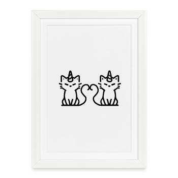 chat-licornes amoureux - Affiche encadrée (27 × 37 cm) - blanc - Devant