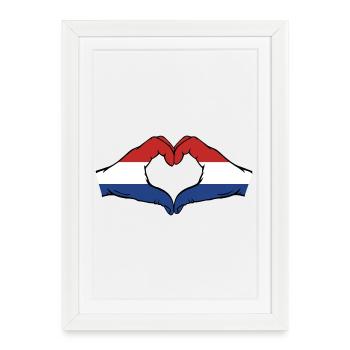 Drapeau de la Hollande Mains Forme Coeur - Affiche encadrée (27 × 37 cm) - blanc - Devant