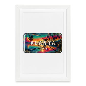 Panneau de coucher de soleil vintage Alanya Turkey - Affiche encadrée (27 × 37 cm) - blanc - Devant