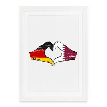Allemagne Qatar drapeau mains forme de coeur utilisé - Affiche encadrée (27 × 37 cm) - blanc - Devant