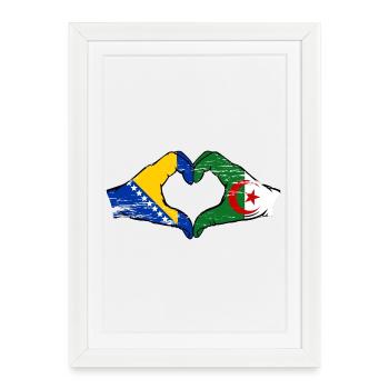 Bosnia Algeria flag hands heart shape used - Framed poster (27 × 37 cm) - white - Front