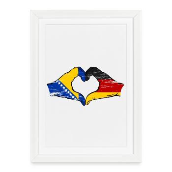 Bosnie Allemagne Drapeau Mains Coeur Forme Utilisé - Affiche encadrée (27 × 37 cm) - blanc - Devant