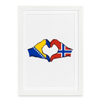 Bosnie Norvège Drapeau Mains Coeur Forme - Affiche encadrée (27 × 37 cm) - blanc - Devant