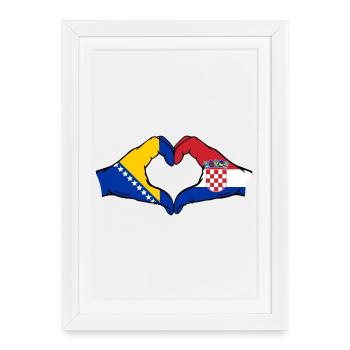Bosnie Croatie Drapeau Mains Coeur Forme - Affiche encadrée (27 × 37 cm) - blanc - Devant