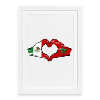 Mexique Maroc Drapeau Mains Coeur Forme Utilisé - Affiche encadrée (27 × 37 cm) - blanc - Devant