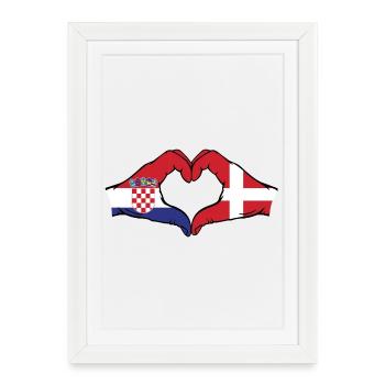 Croatie Danemark Drapeau Mains Coeur Forme - Affiche encadrée (27 × 37 cm) - blanc - Devant