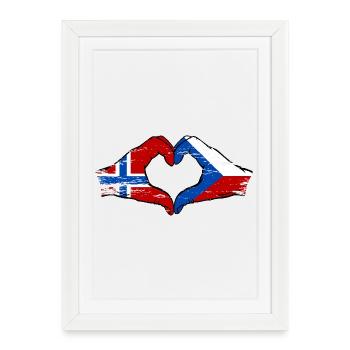 Norvège République tchèque drapeau mains forme de coeur utilisé - Affiche encadrée (27 × 37 cm) - blanc - Devant