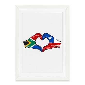 Afrique du Sud Chili drapeau mains forme de coeur utilisé - Affiche encadrée (27 × 37 cm) - blanc - Devant