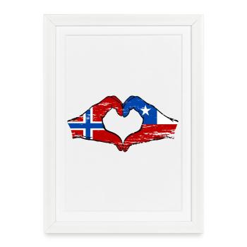 Norvège Chili drapeau mains forme de coeur utilisé - Affiche encadrée (27 × 37 cm) - blanc - Devant