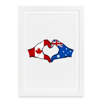 Canada Australie Drapeau Mains Coeur Forme - Affiche encadrée (27 × 37 cm) - blanc - Devant