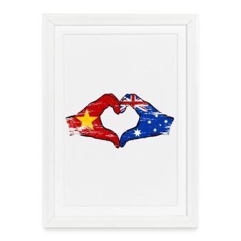 Vietnam Australie Drapeau Mains Coeur Forme Utilisé - Affiche encadrée (27 × 37 cm) - blanc - Devant