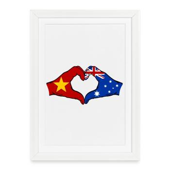 Vietnam Australie Drapeau Mains Coeur Forme - Affiche encadrée (27 × 37 cm) - blanc - Devant