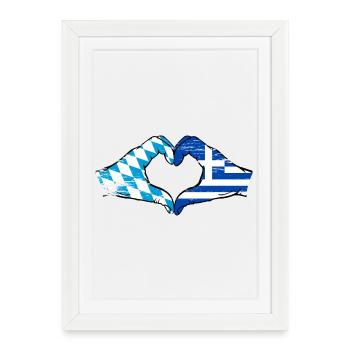 Bavaria Greece Flag Hands Heart Shape Used - Framed poster (27 × 37 cm) - white - Front