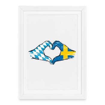 Bavière, Suède, Drapeau, Mains, Forme de coeur Utilisé - Affiche encadrée (27 × 37 cm) - blanc - Devant