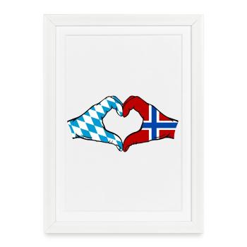 Bavière, Norvège, Drapeau, Mains, Coeur - Affiche encadrée (27 × 37 cm) - blanc - Devant