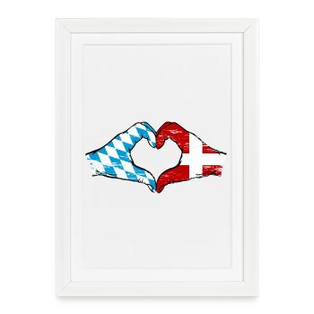 Bavière, Danemark, drapeau, aiguilles, forme de coeur utilisé - Affiche encadrée (27 × 37 cm) - blanc - Devant
