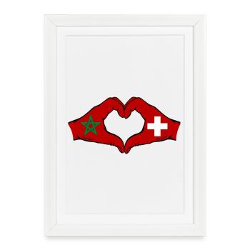 Maroc Suisse Drapeau Mains Coeur - Affiche encadrée (27 × 37 cm) - blanc - Devant