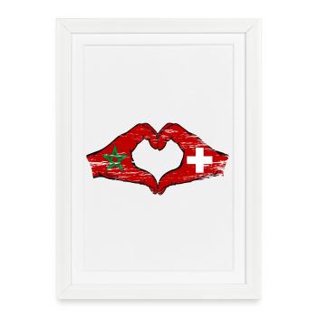 Maroc Suisse Drapeau Mains Coeur Forme Utilisé - Affiche encadrée (27 × 37 cm) - blanc - Devant