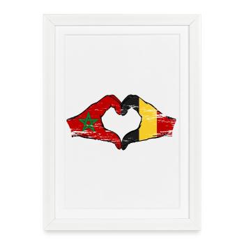 Drapeau du Maroc Belgique mains forme de coeur utilisé - Affiche encadrée (27 × 37 cm) - blanc - Devant