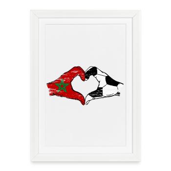 Morocco Football Flag Hands Heart Shape Used - Framed poster (27 × 37 cm) - white - Front