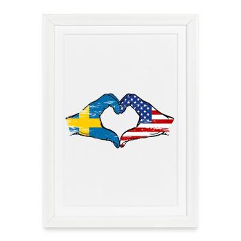 Suède USA Drapeau Mains Coeur Forme Utilisé - Affiche encadrée (27 × 37 cm) - blanc - Devant