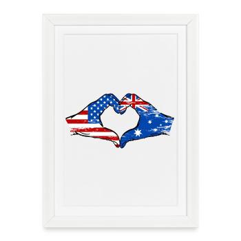USA Australia Flag Hand Shape Heart Shape Used - Framed poster (27 × 37 cm) - white - Front