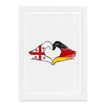 Géorgie Allemagne Drapeau Mains Coeur Forme utilisation - Affiche encadrée (27 × 37 cm) - blanc - Devant