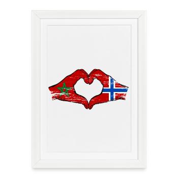 Maroc Norvège drapeau main coeur Utilisé - Affiche encadrée (27 × 37 cm) - blanc - Devant