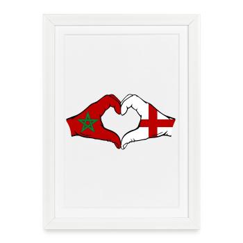 Maroc Angleterre Drapeau Mains Coeur Forme - Affiche encadrée (27 × 37 cm) - blanc - Devant
