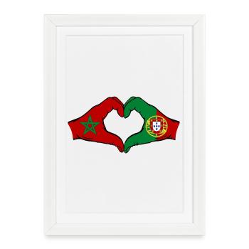 Morocco Portugal Flag Hands Heart Shape - Framed poster (27 × 37 cm) - white - Front