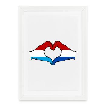 Luxembourg Hollande drapeau main coeur - Affiche encadrée (27 × 37 cm) - blanc - Devant