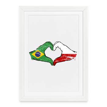 Brazil Poland Flag Hand Shape Heart Shape Used - Framed poster (27 × 37 cm) - white - Front