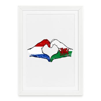 Hollande Pays de Galles drapeau mains forme coeur utilisé - Affiche encadrée (27 × 37 cm) - blanc - Devant