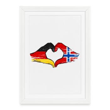 Germany Norway Flag Hands Heart Shape Used - Framed poster (27 × 37 cm) - white - Front