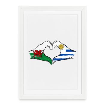 Pays de Galles, drapeau de l’Uruguay, mains, forme de coeur utilisé - Affiche encadrée (27 × 37 cm) - blanc - Devant