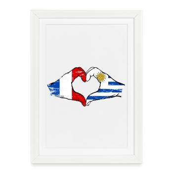 France Uruguay Drapeau Mains Coeur Utilisé - Affiche encadrée (27 × 37 cm) - blanc - Devant
